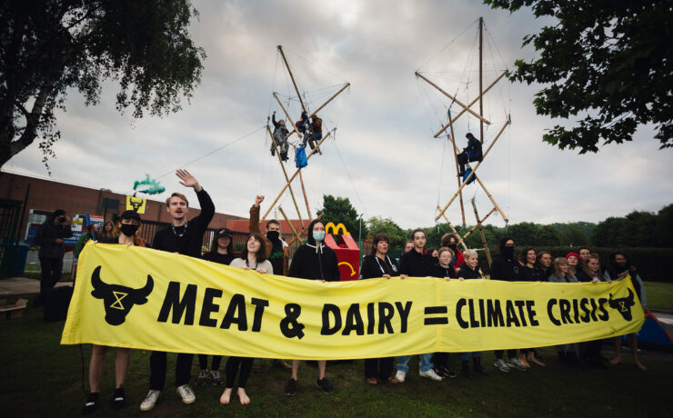 Közel 60 órája blokkolják a brit McDonald’s egyetlen hamburgergyárát a vegán aktivisták