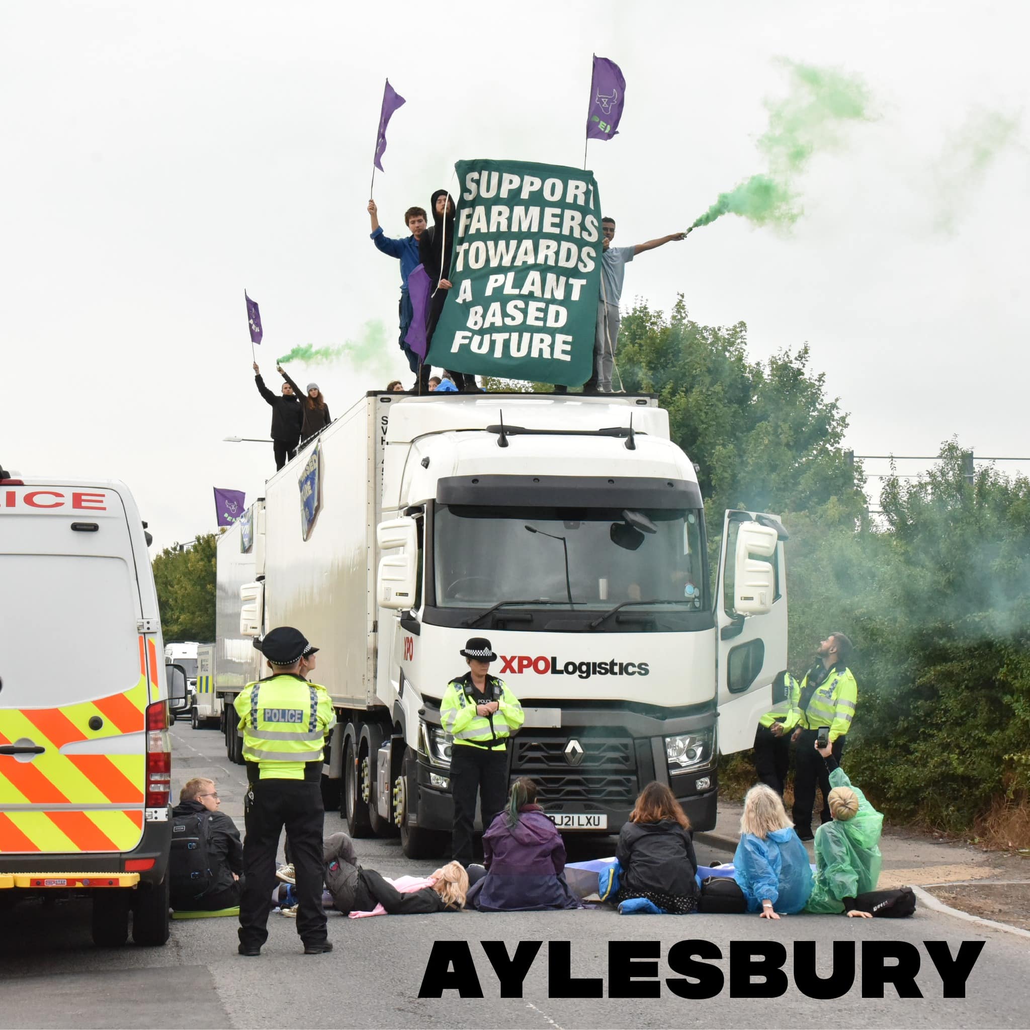 Az Animal Rebellion aktivistái egy tejszállító kamion tetején